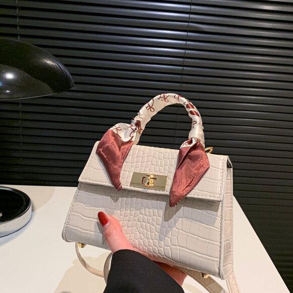 Beige Elegant Women's Mini Crocodile Embossed Satchel - Picture 6 of 7